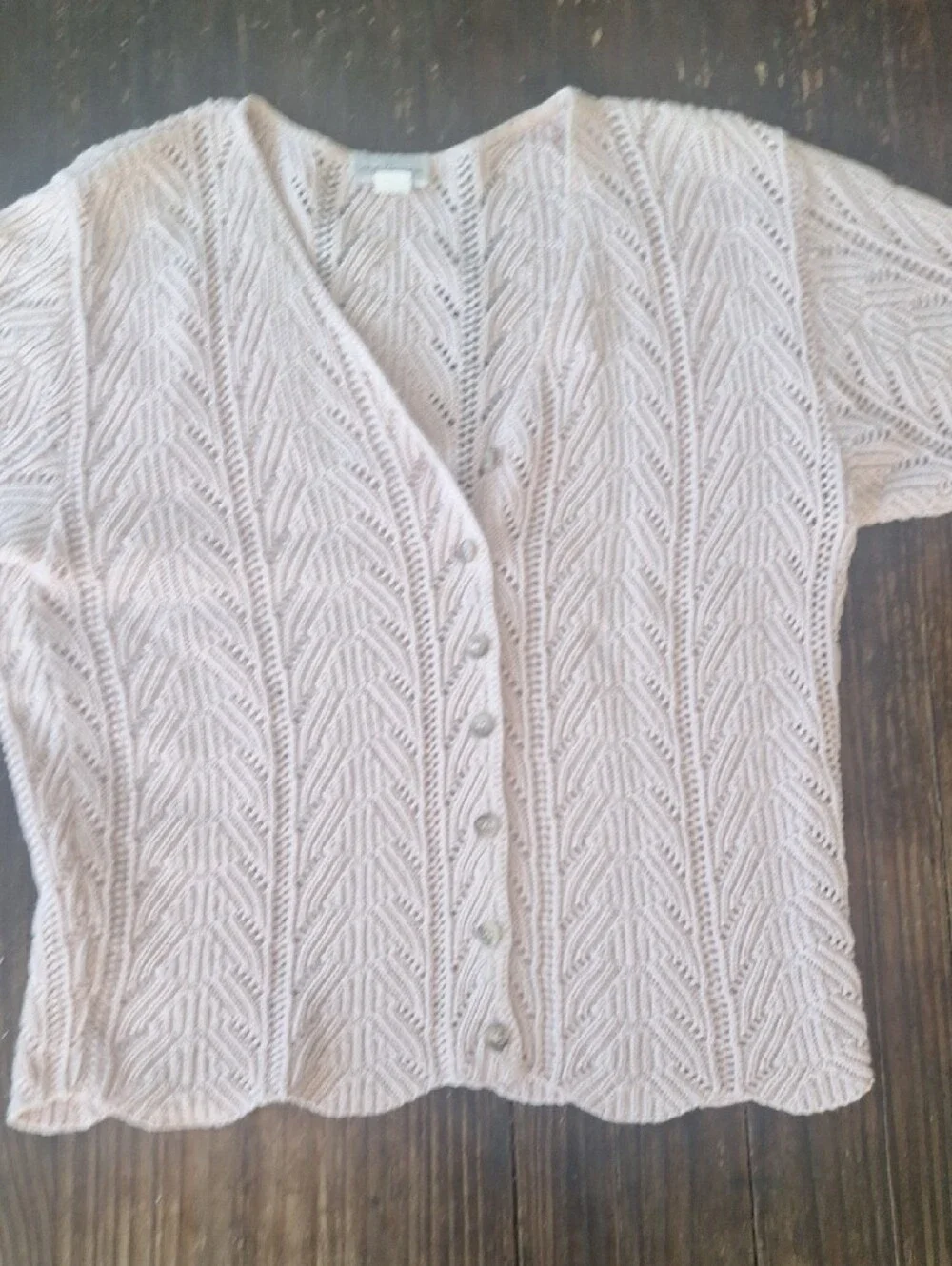Gorgeous Sara Arizona 100% Cotton Pale Pink Short-Sleeve Knit Cardigan Top Sz S